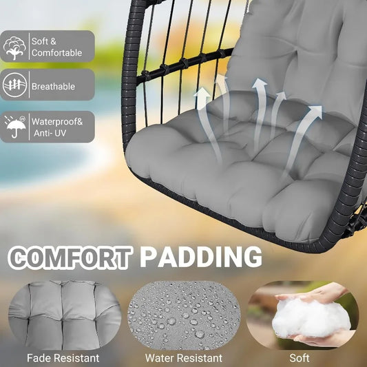 Egg Chair with Stand, Patio Rattan, Wicker, Hanging, Swing, Hammock Chair for Bedroom, Porch, Garden, Thickened Aluminum Alloy
