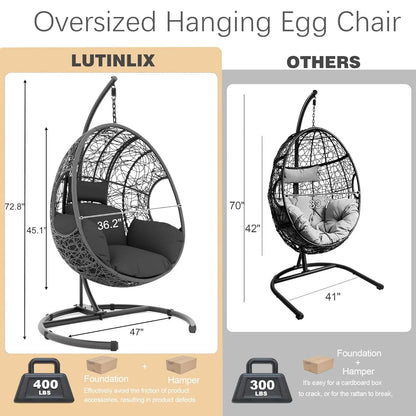 Oversized, Hanging Egg Chair Set 2 Outdoor Indoor Wicke,r Swing 400lbs for Patio Garden Balcony