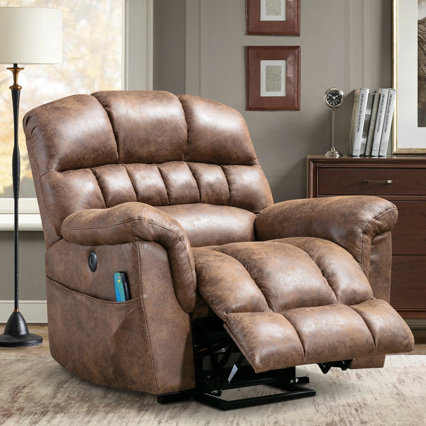 Large Power Lift Recliner Chairs with Massage and Heat for Elderly Big People, Heavy Duty Electric Faux Leather