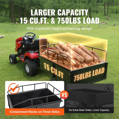 Heavy Duty ATV Dump Cart - Steel Tow Behind Trailer, 750 Lbs, 15 Cubic Feet Garden Utility With Removable Sides,customizable