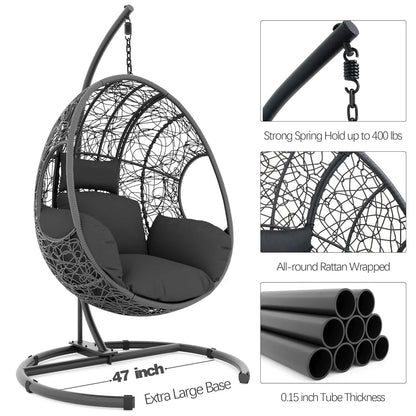 Oversized, Hanging Egg Chair Set 2 Outdoor Indoor Wicke,r Swing 400lbs for Patio Garden Balcony