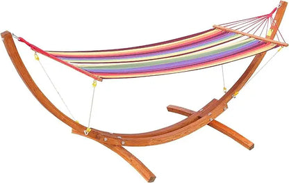 10' Wood Outdoor Hammock, with Stand Rainbow Bed, Heavy Duty Roman Arc for Patio, Backyard