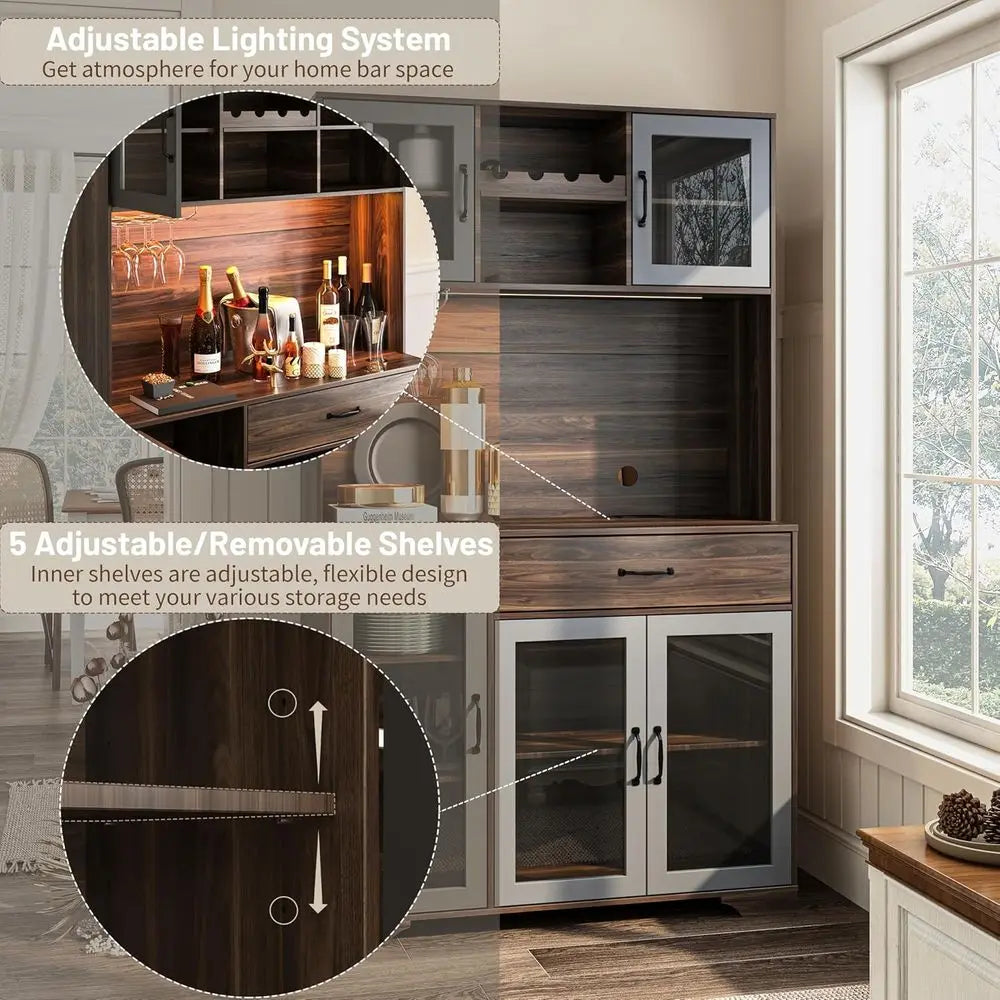 71" Pantry Cabinet, Coffee Bar Storage Cabinet,  Tall Kitchen Hutch Food Pantry