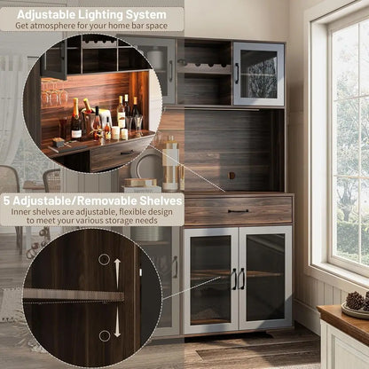 71" Pantry Cabinet, Coffee Bar Storage Cabinet,  Tall Kitchen Hutch Food Pantry