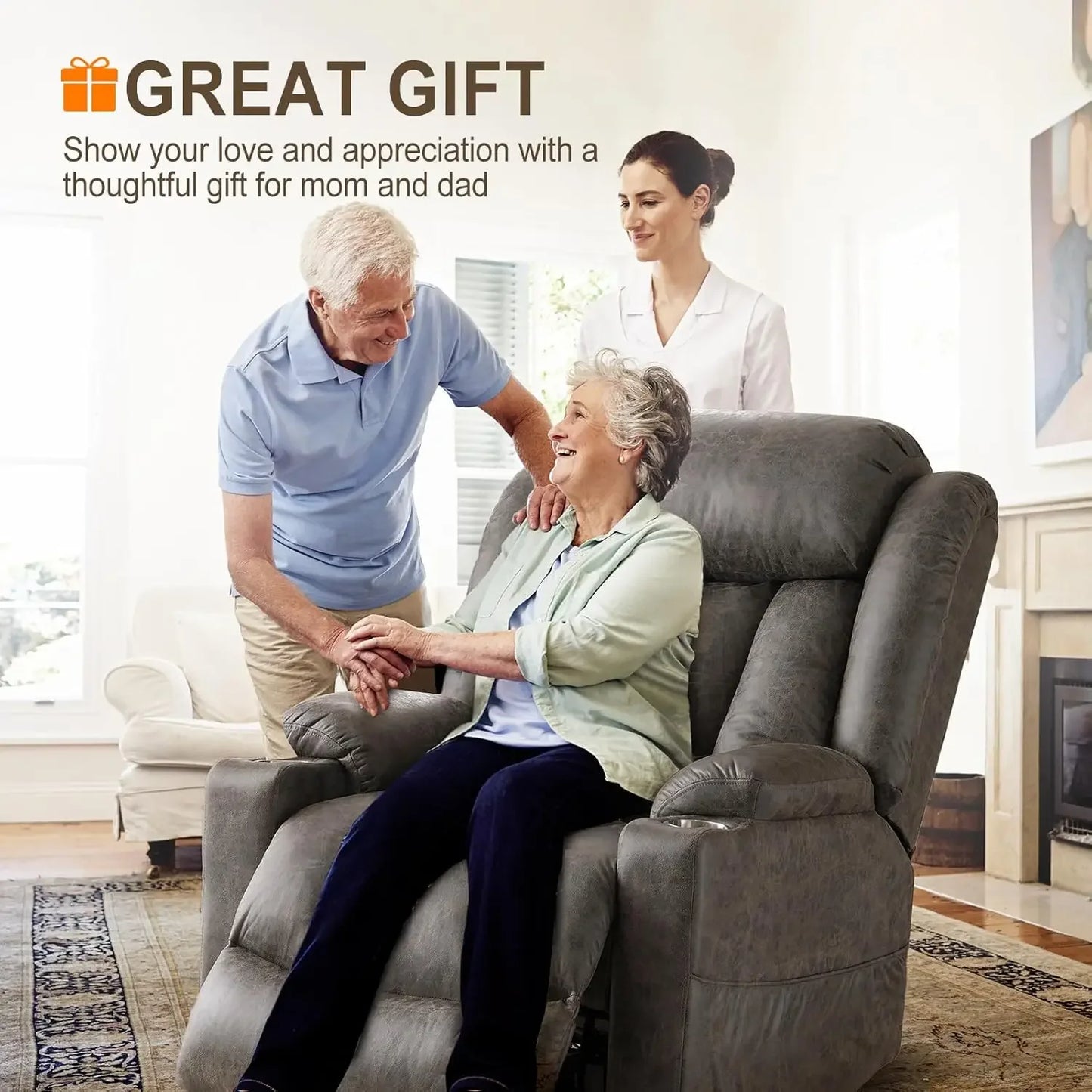NEW Oversized Power Lift Recliner Chair with Massage and Heat for Elderly, Overstuffed Wide Recliners, Breathable Leather Lift