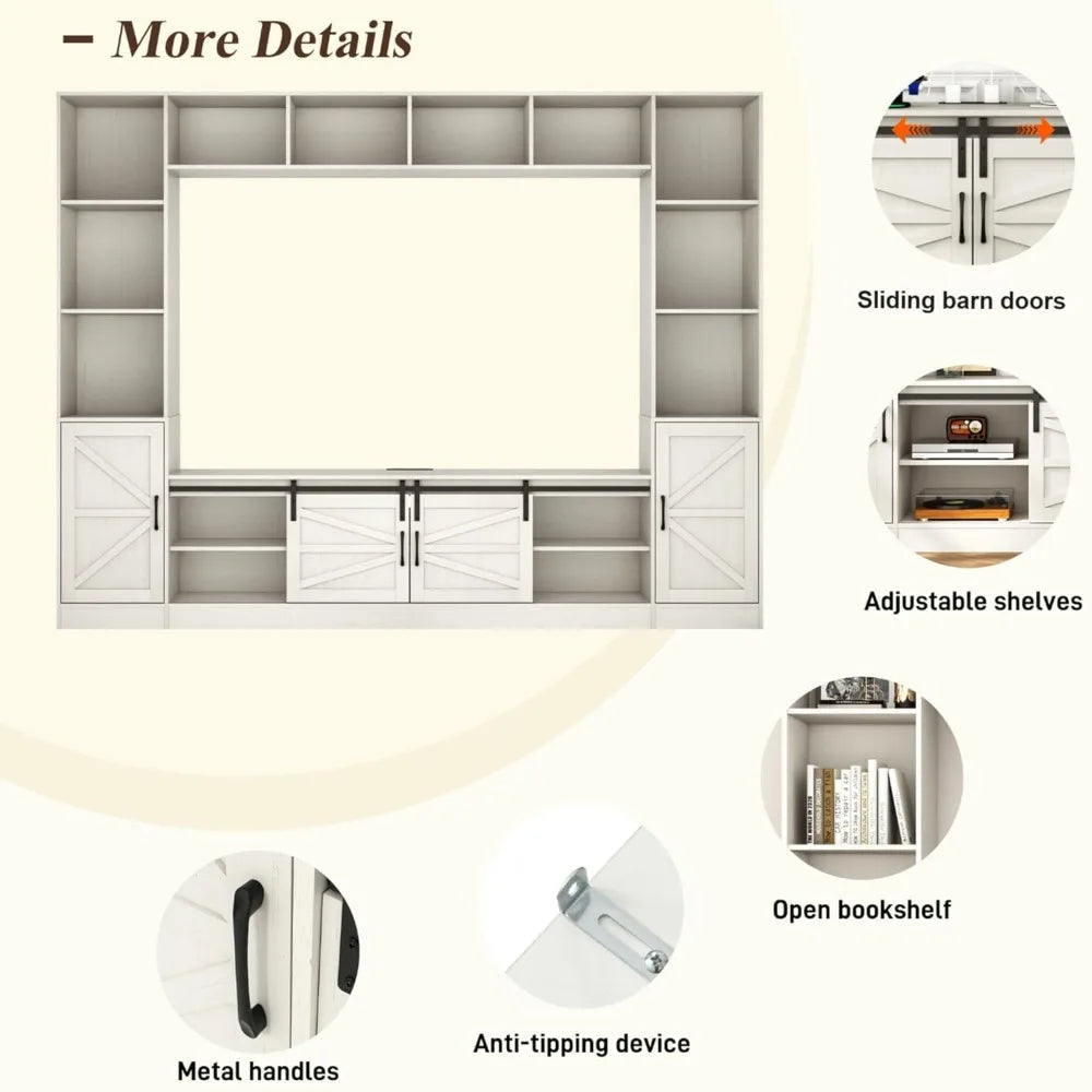 103" Wall Unit TV Stand with Storage for TVs up to 80" Large Farmhouse Wall Unit Entertainment Center w/Sliding Barn Door Cabinet