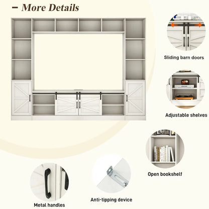 103" Wall Unit TV Stand with Storage for TVs up to 80" Large Farmhouse Wall Unit Entertainment Center w/Sliding Barn Door Cabinet