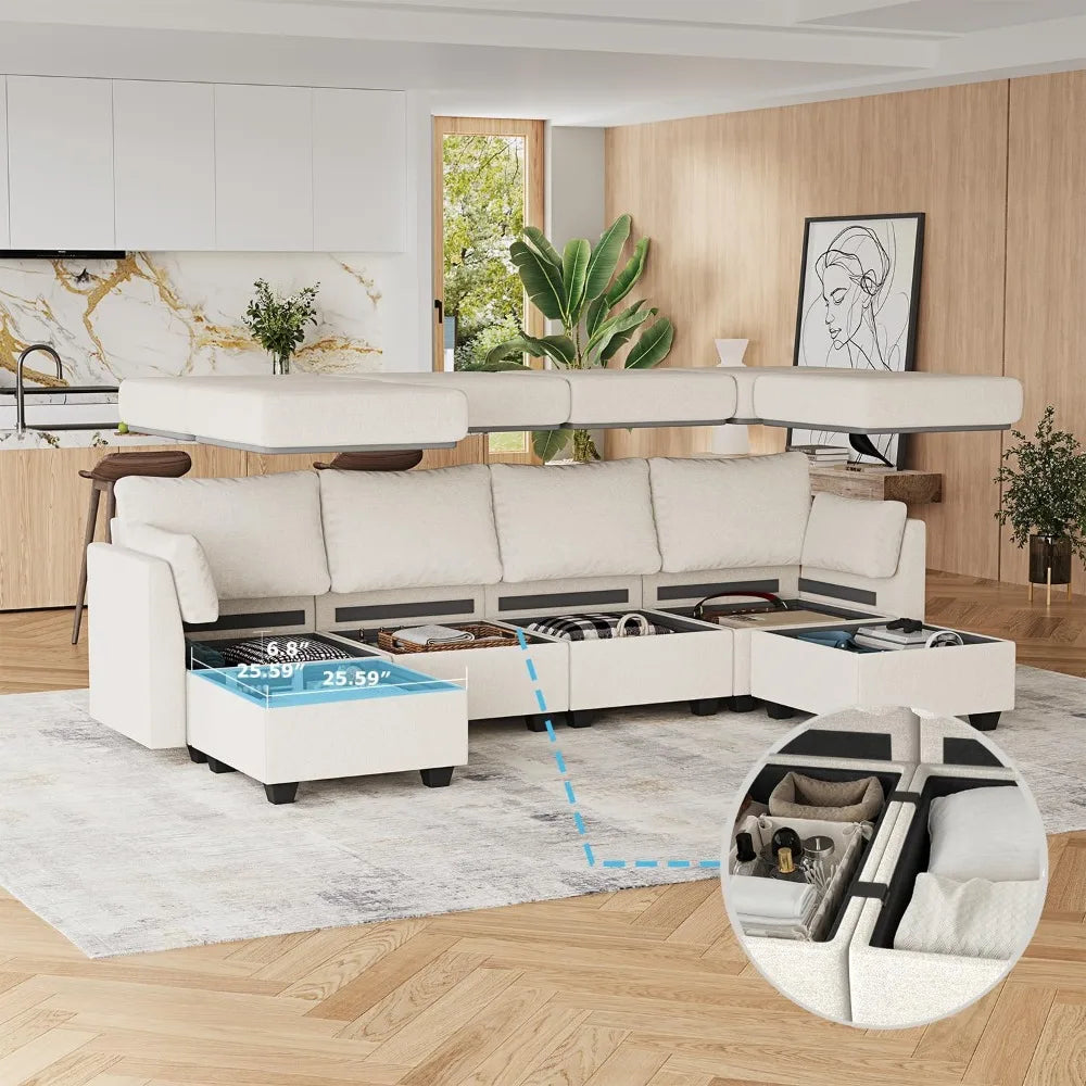 6-Seat Sectional Sofa with Storage, Memory Foam, Convertible for Living Room