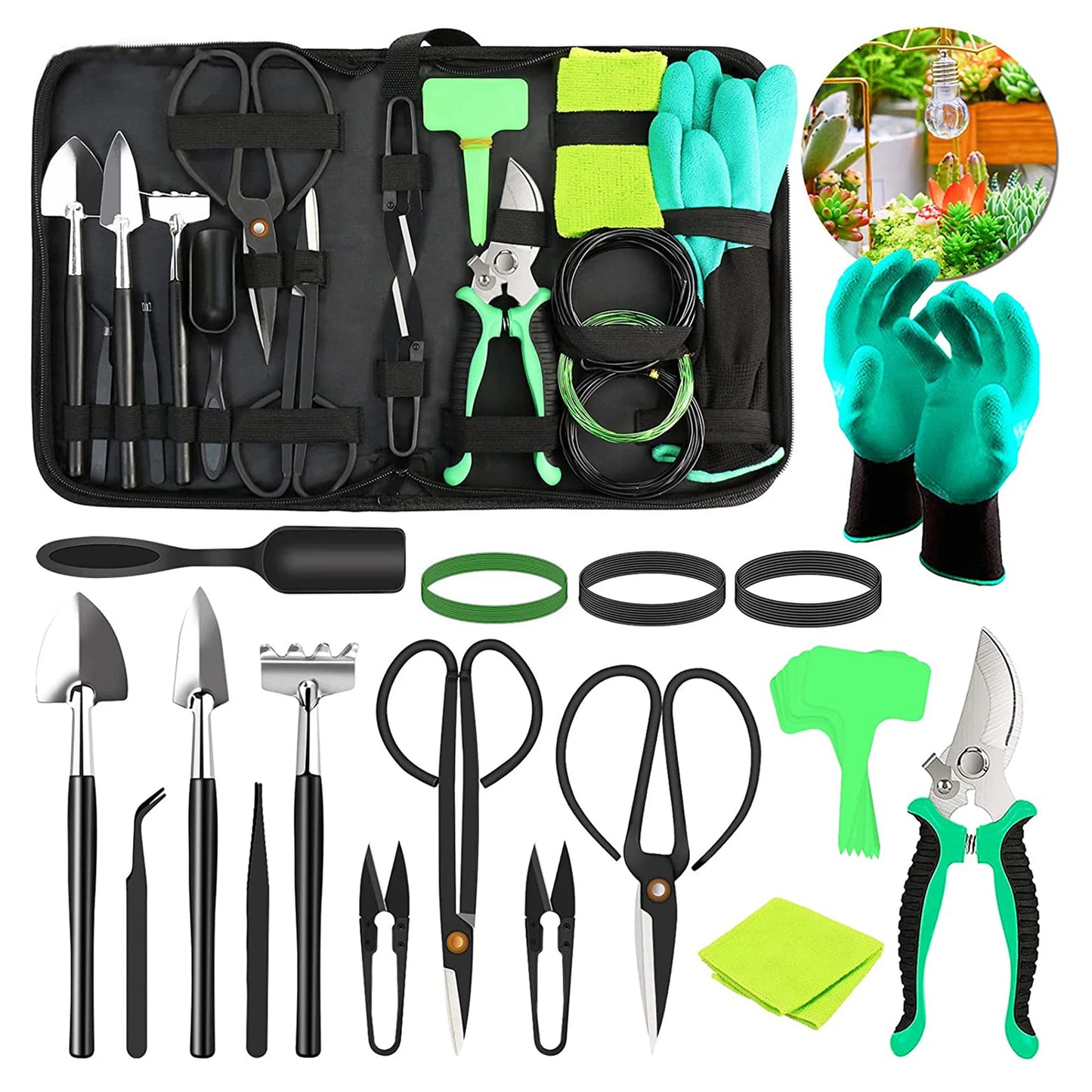 Bonsai Tree Set 24 Piece Bonsai Tool Set, High Carbon Steel, Including Pruning instructions