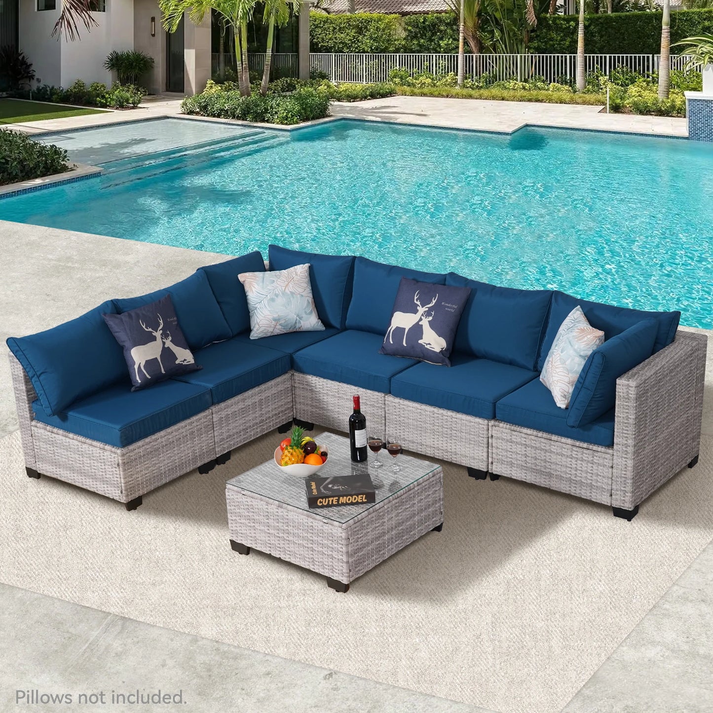 Outdoor Patio Furniture, 7 Piece Outdoor Sectional Sofa , Rattan Wicker Patio Conversation Sets with Thick Cushions