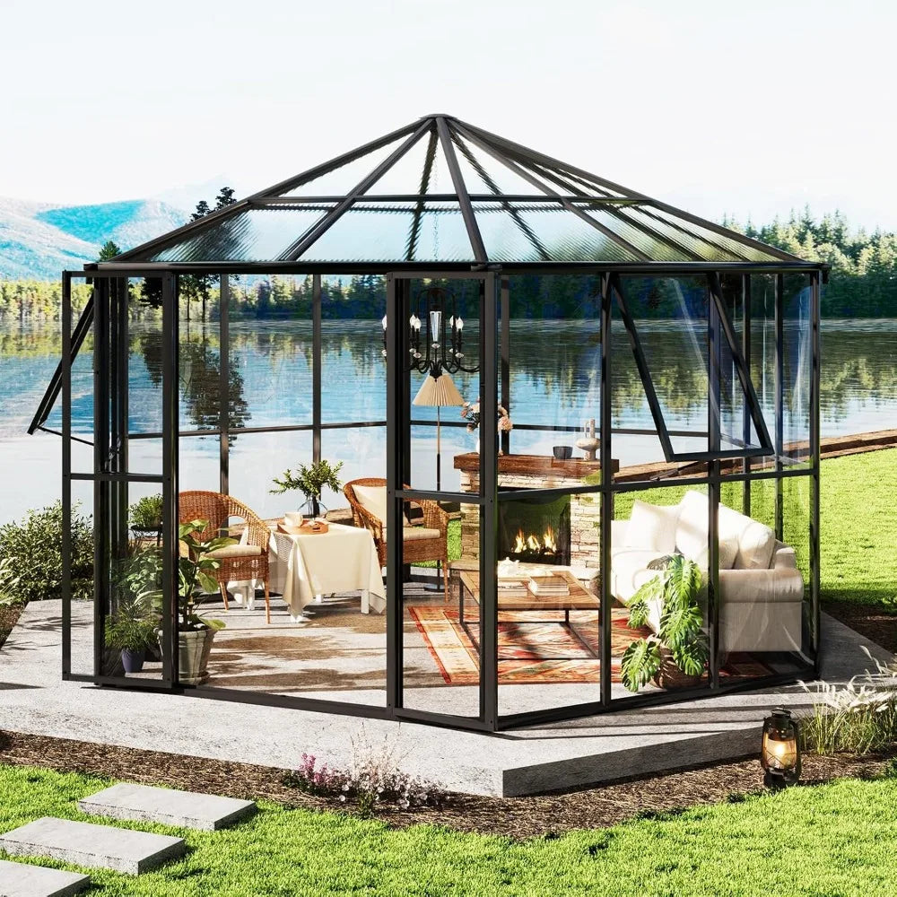 12x10x8 FT Hexagonal, Polycarbonate Greenhouse for Outdoors, Quick-Connect Assembly, Aluminum Frame with Ventilation