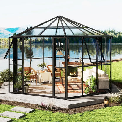12x10x8 FT Hexagonal, Polycarbonate Greenhouse for Outdoors, Quick-Connect Assembly, Aluminum Frame with Ventilation