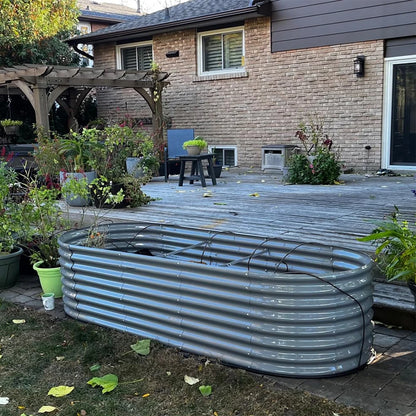 8x3x2FT Galvanized Raised Garden Bed Kit, Oval Outdoor Metal Ground Bottomless Planter Box