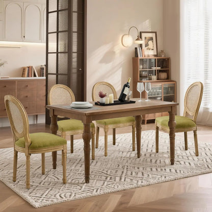 French Dining Chairs Set of 4, Dining Chair with Round Back, Wood Leg Farmhouse Country Rattan Dining Chair for Kitchen,
