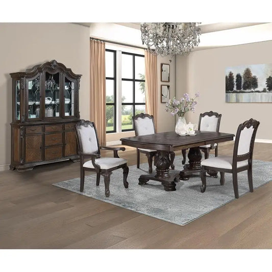 Elegant  Dining Table Set with 18" Extendable Leaf, Side Chairs, Arm Chair