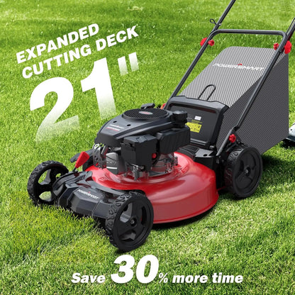 Customizable  Lawn Mower Gas Powered, 21-Inch 144cc Engine 3-in-1 Walk-Behind Push Lawn Mower, Oil Included