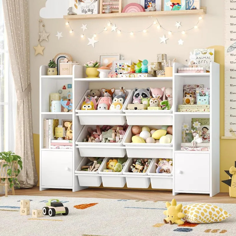 55''Large Toy Storage Organizer with 8 Toy Bins, with Shelf and 6 Storage Cubbies, Bookshelf