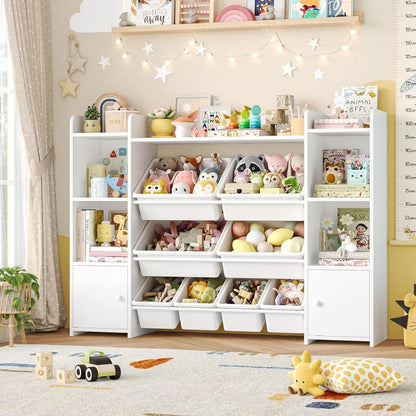 55''Large Toy Storage Organizer with 8 Toy Bins, with Shelf and 6 Storage Cubbies, Bookshelf