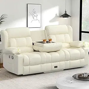 Loveseat, Recliner Sofa, Flip Middle Backrest Design,  with Storage Drawer, USB Ports & Cup Holders, Manual C