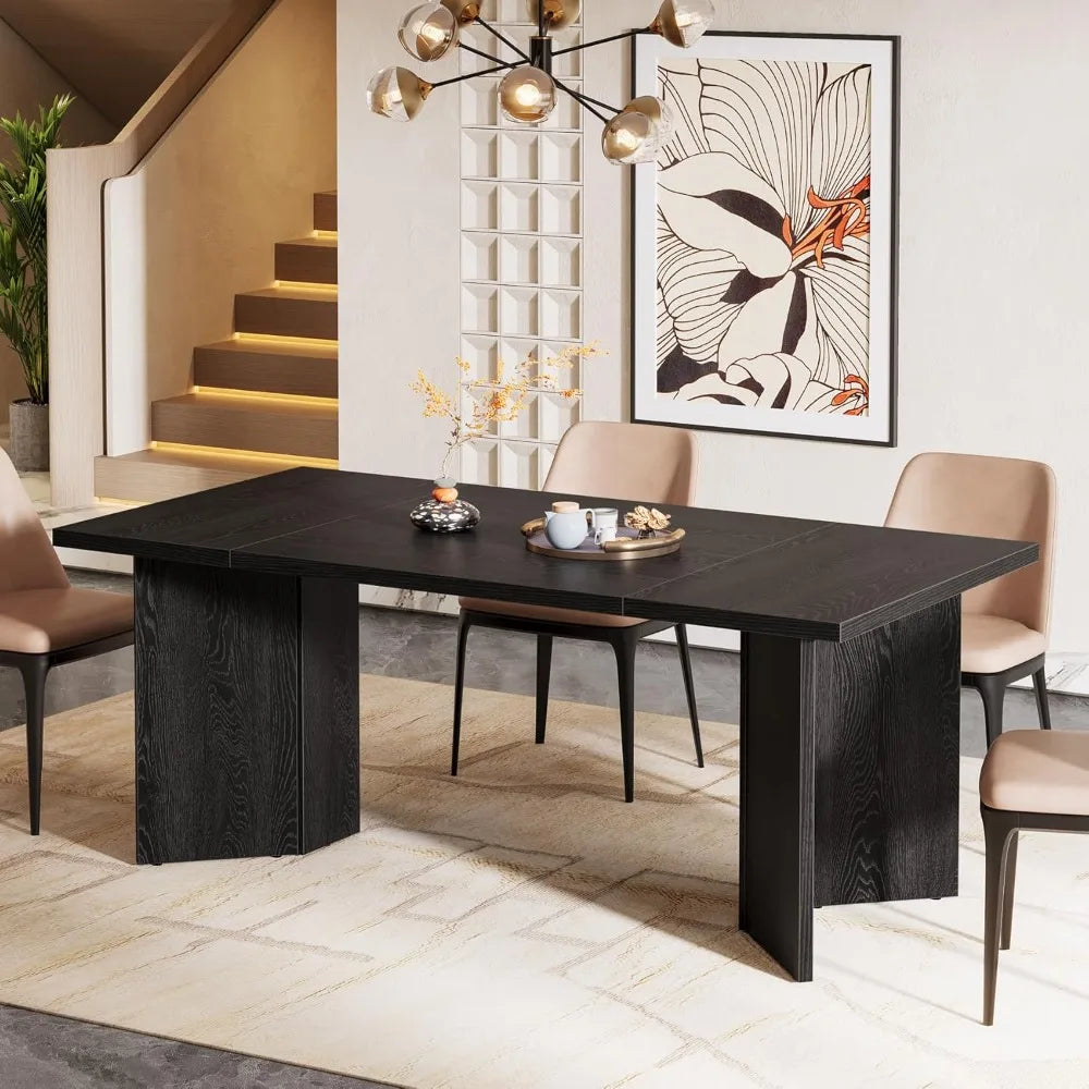63-Inch Dining Table, Large Kitchen Table with Thickened Wood Base, Rectangular Wooden Table