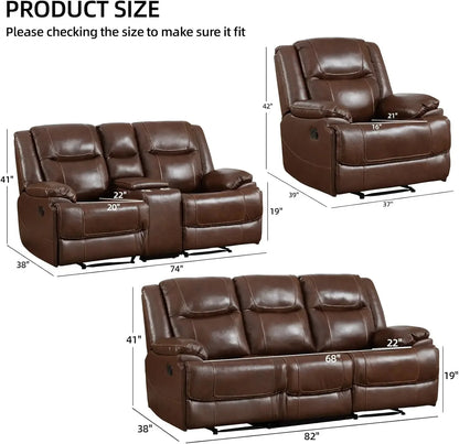 Genuine Leather Manual Recliner Sofa Set, Loveseat