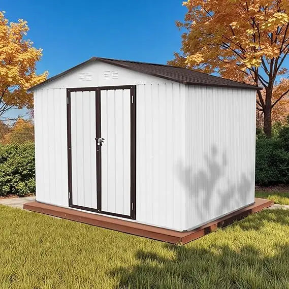 12x10 Ft Storage Shed Outdoor, XL Permanent Steel Building with Window, Sliding Doors and 4 Air Vents for Backyard, Garden, Patio
