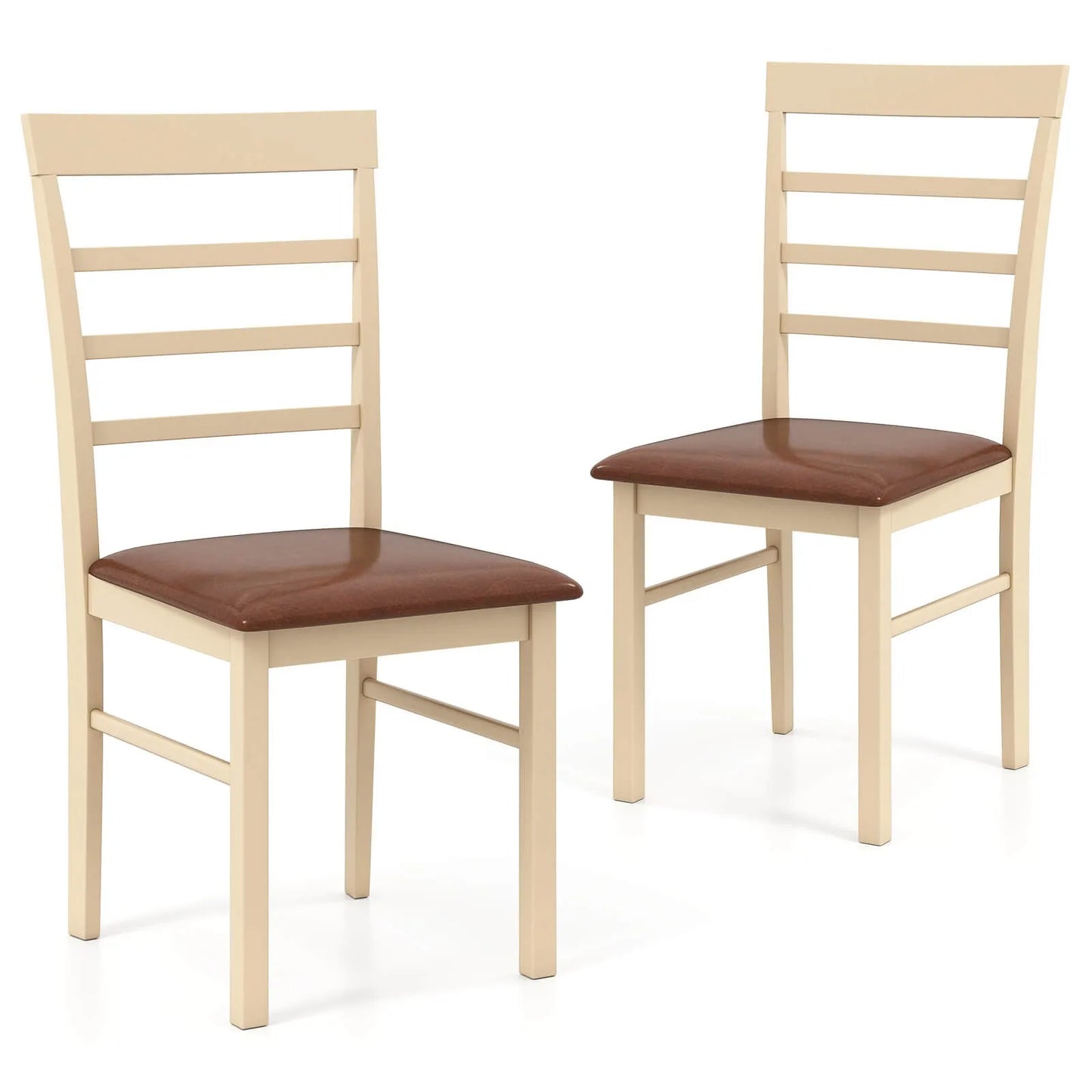Wooden dining chair set of 2 with rubber wood frame padded seat for kitchen