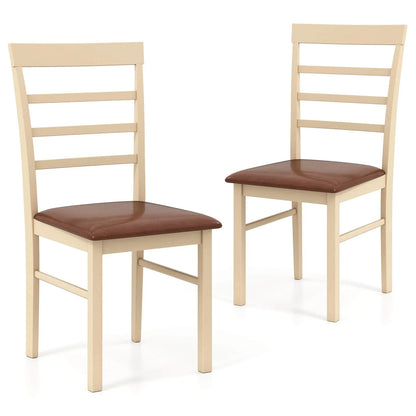 Wooden dining chair set of 2 with rubber wood frame padded seat for kitchen
