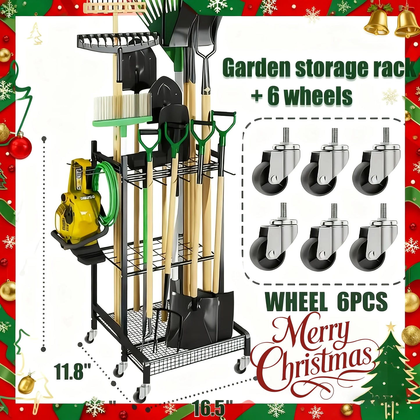 garden tool rack, patio tool tower, garage organization and storage, heavy-duty steel garden tool rack