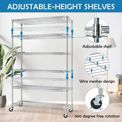 6 Tier Height Adjustable Metal Wire Storage Shelves 18 D x 48 W x 82 Rack Shelving