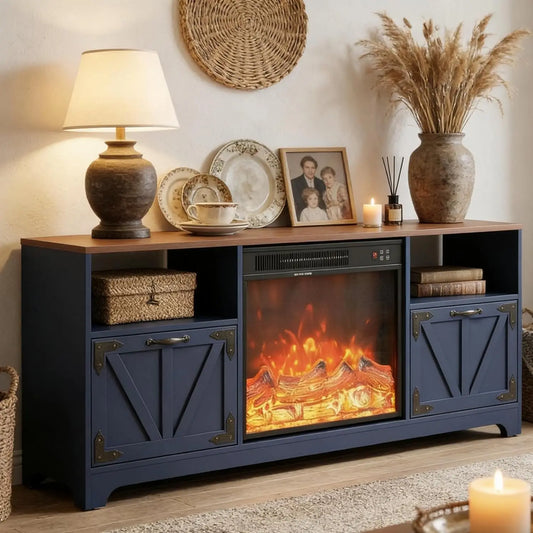 Fireplace TV Stand, Farmhouse Entertainment Center with 23" Electric Fireplace for TVs UP to 65",