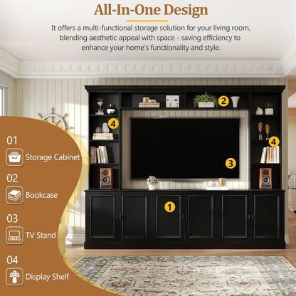 4-Piece Wall Unit Entertainment Center with Bookshelves for TVs up to 70,TV Stand