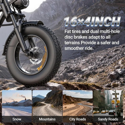 500W/750W Fat Tire Electric Dirt Bike for Adults, 48V 13.5AH/18AH Removable Battery 16"/20" Electric Motorcycle,