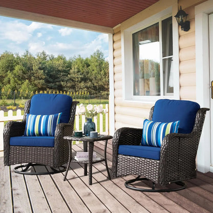 Luxury, Outdoor, Swivel Rocker Patio Chairs with Thick Cushions and Side Table,3 PCS High Back