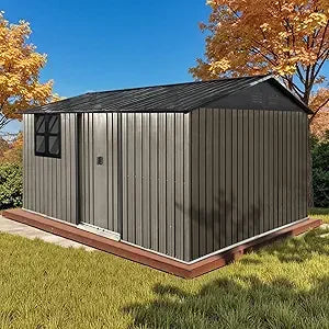 12x10 Ft Storage Shed Outdoor, XL Permanent Steel Building with Window, Sliding Doors and 4 Air Vents for Backyard, Garden, Patio