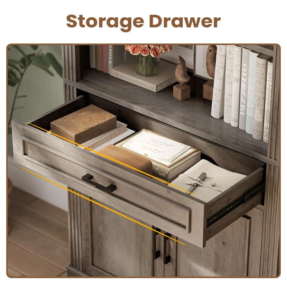 Farmhouse Bookshelves and Bookcases with Doors and Drawer, Bookshelf with Storage
