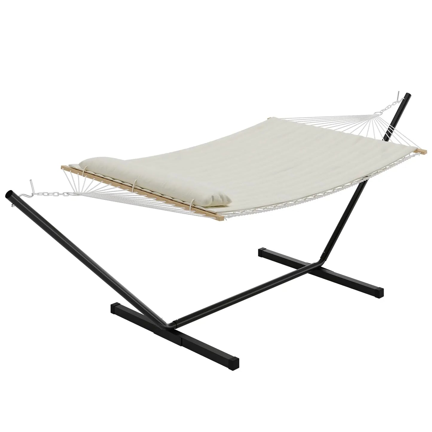 Portable Double Hammock With Stand, 2 Person Heavy Duty  For Outdoors With Pillow & Adjustable Steel Stand