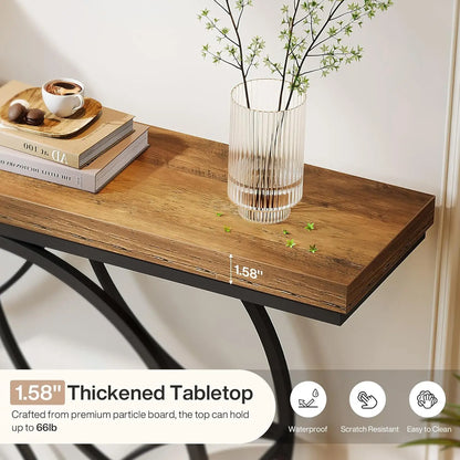 47in 2-Tier Industrial Console Table Storage Shelf, Entryway, Behind Couch, Rustic Brown