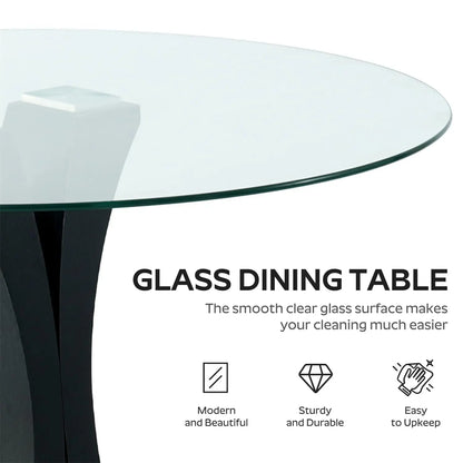Round, 47" Glass Dining Table, with Robust Pedestal for Apartment Home Kitchen