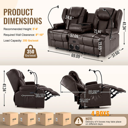 Loveseat Electric Recliner Sofa for Seniors, Massage & Heat,Dual Motor,350LBS Capacity,Cat-Claw Leather,For Living Room