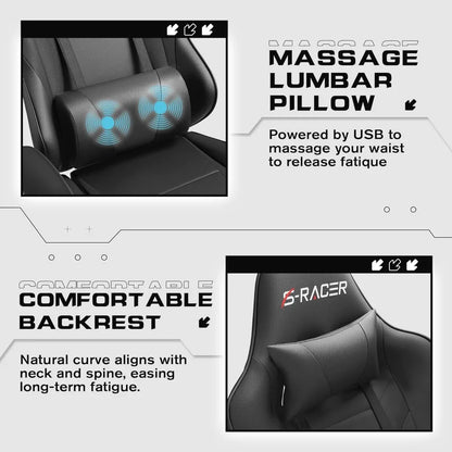 Gaming , Computer Chair with Footrest and Massage Lumbar Support, Height Adjustable