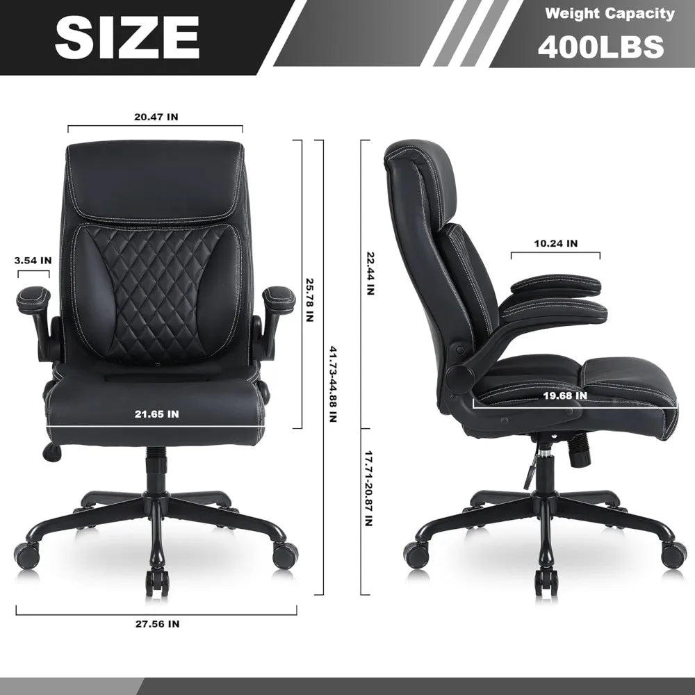 , Ergonomic PU Leather Computer Desk Chair with Lumbar Support, Flip-up Armrests and Adjustable Height