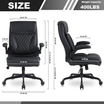 , Ergonomic PU Leather Computer Desk Chair with Lumbar Support, Flip-up Armrests and Adjustable Height