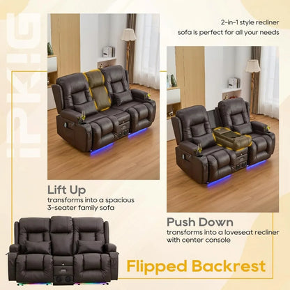 67" Power Reclining Loveseat Sofa, Theater Seating with Console, Ambient Lighting/Bluetooth Speakers/USB