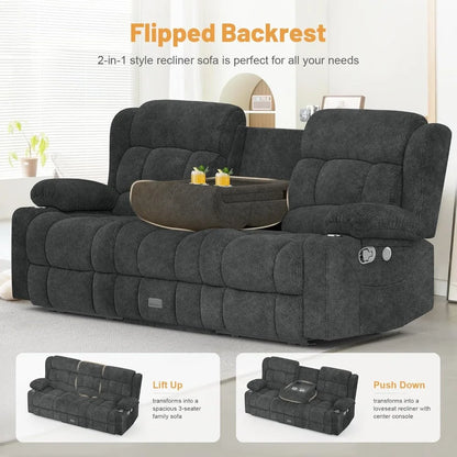 Loveseat, Recliner Sofa, Flip Middle Backrest Design,  with Storage Drawer, USB Ports & Cup Holders, Manual C