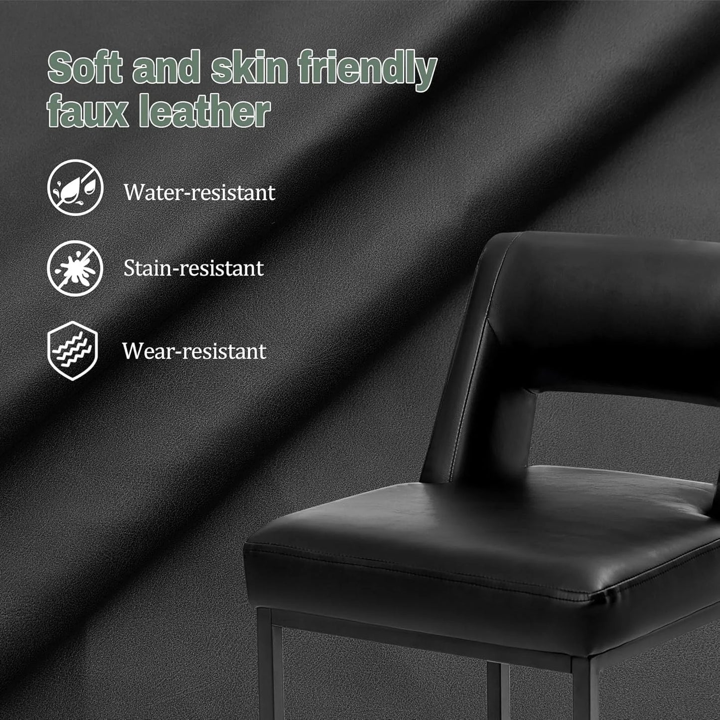 Black Upholstered Counter-Height Bar Stools, Set of 4 – Modern Kitchen Island Chairs with Backs