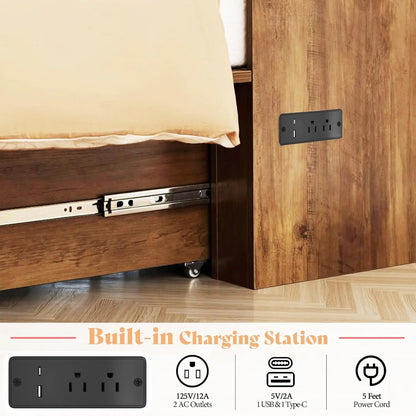 Twin Murphy Bed Cabinet with Storage Drawer, Farmhouse Foldable Platform Bed for Home Office