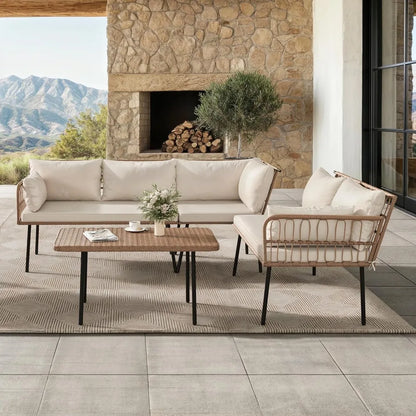 4-Piece Wicker Patio Furniture Set, All Weather PE Rattan, Sectional Sofa with Soft Cushions & Side Table