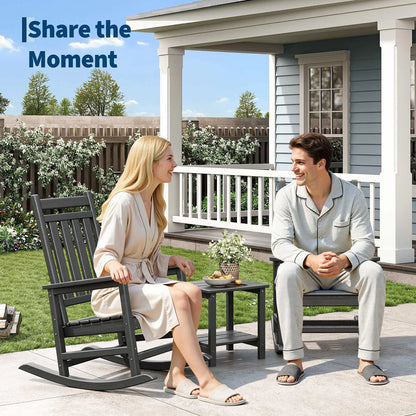 2-Piece Outdoo,r Rocking Chair Set With Side Table,  High-Back Adirondack Porch Rockers, All-Weather Resistant