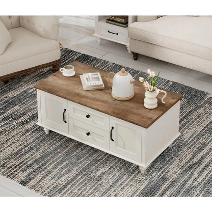 Coffee Table with Storage Cabinet,, Wood Rectangle Center Table with Drawer